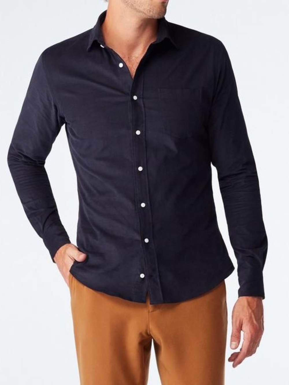 Indochino Fairwood Corduroy Men's Long-Sleeve Shirt Navy Blue Size Large